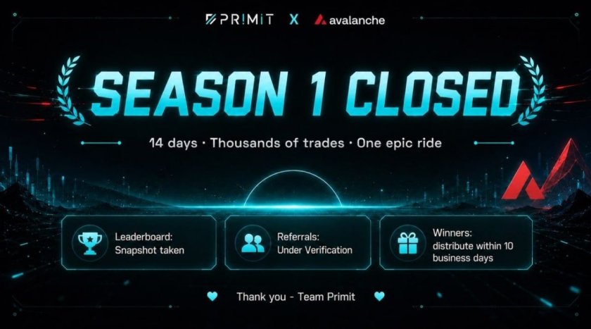 Primit завершает торговую кампанию Сезона 1 на Avalanche Primit завершает торговую кампанию Сезона 1 на Avalanche